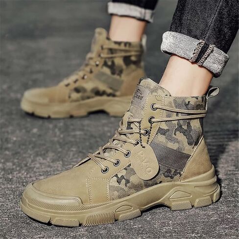 TERBOFIN Tactical Military Boots for Men Comfort Combat Boots Lightweight Camouflage High Top Canvas Boots with Soft Out-sole Thicker Heel for Casual Work Walking in Saudi Arabia
