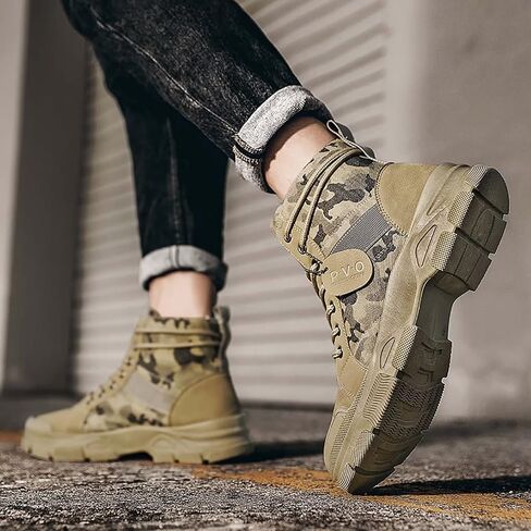 TERBOFIN Tactical Military Boots for Men Comfort Combat Boots Lightweight Camouflage High Top Canvas Boots with Soft Out-sole Thicker Heel for Casual Work Walking in Saudi Arabia