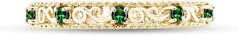 خاتم Jewel Zone الأمريكي ذو القطع المستديرة من الزمرد الأخضر القابل للتكديس من الذهب عيار 14 قيراط فوق الفضة الاسترليني in Kuwait