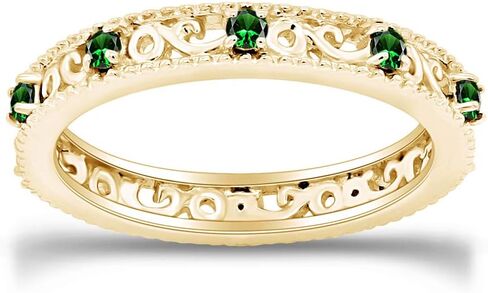 خاتم Jewel Zone الأمريكي ذو القطع المستديرة من الزمرد الأخضر القابل للتكديس من الذهب عيار 14 قيراط فوق الفضة الاسترليني in Kuwait