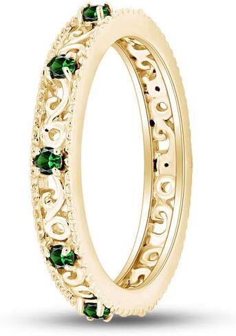 خاتم Jewel Zone الأمريكي ذو القطع المستديرة من الزمرد الأخضر القابل للتكديس من الذهب عيار 14 قيراط فوق الفضة الاسترليني in Kuwait