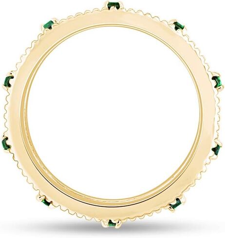 خاتم Jewel Zone الأمريكي ذو القطع المستديرة من الزمرد الأخضر القابل للتكديس من الذهب عيار 14 قيراط فوق الفضة الاسترليني in Kuwait