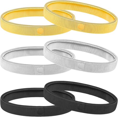 Bremorou 6 Pcs Stretchy Shirt Sleeve Holders Elastic Shirt Sleeve Holders Metal Anti-Slip Armbands Adjustable Long Sleeve Armbands Holders Sleeve Garters For Women Men(Black Silver Gold) in Kuwait