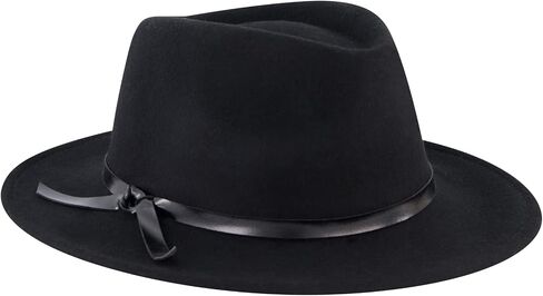 Christian Siriano New York Fedora Hat, Wool Felt Wide Brim Rancher Fashion Hat with Metallic Faux Leather Wrap, Black, One Size in Saudi Arabia