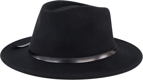 Christian Siriano New York Fedora Hat, Wool Felt Wide Brim Rancher Fashion Hat with Metallic Faux Leather Wrap, Black, One Size in Saudi Arabia