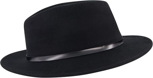 Christian Siriano New York Fedora Hat, Wool Felt Wide Brim Rancher Fashion Hat with Metallic Faux Leather Wrap, Black, One Size in Saudi Arabia
