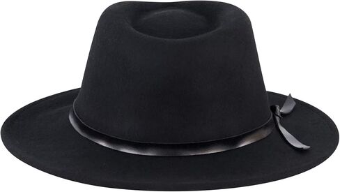 Christian Siriano New York Fedora Hat, Wool Felt Wide Brim Rancher Fashion Hat with Metallic Faux Leather Wrap, Black, One Size in Saudi Arabia