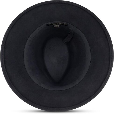 Christian Siriano New York Fedora Hat, Wool Felt Wide Brim Rancher Fashion Hat with Metallic Faux Leather Wrap, Black, One Size in Saudi Arabia
