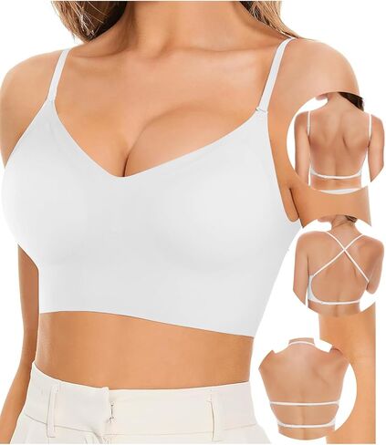 حمالة صدر نسائية منخفضة الظهر خالية من الأسلاك بدون خياطة متعددة الاتجاهات قابلة للتحويل وأشرطة قابلة للتعديل مع مبطنة قابلة للإزالة in Kuwait