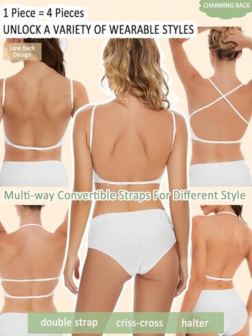 حمالة صدر نسائية منخفضة الظهر خالية من الأسلاك بدون خياطة متعددة الاتجاهات قابلة للتحويل وأشرطة قابلة للتعديل مع مبطنة قابلة للإزالة in Kuwait