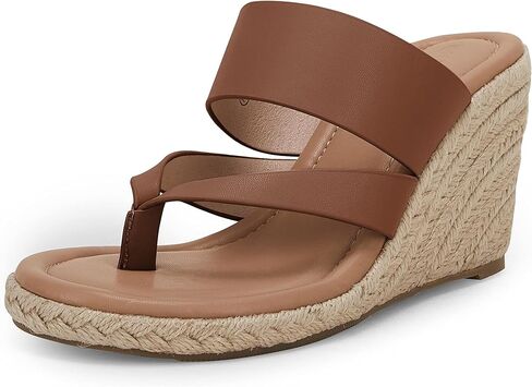 Coutgo Women's Espadrille Wedge Sandals Platform Thong Leather Strap Slides Backless Slip On Summer Casual Flip Flops in Saudi Arabia