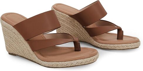 Coutgo Women's Espadrille Wedge Sandals Platform Thong Leather Strap Slides Backless Slip On Summer Casual Flip Flops in Saudi Arabia