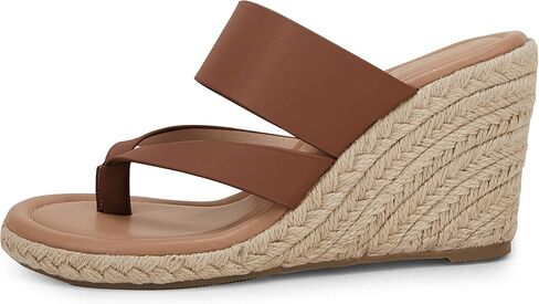Coutgo Women's Espadrille Wedge Sandals Platform Thong Leather Strap Slides Backless Slip On Summer Casual Flip Flops in Saudi Arabia