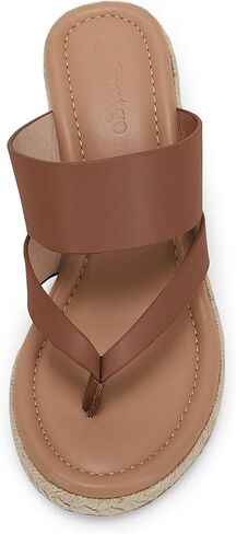Coutgo Women's Espadrille Wedge Sandals Platform Thong Leather Strap Slides Backless Slip On Summer Casual Flip Flops in Saudi Arabia