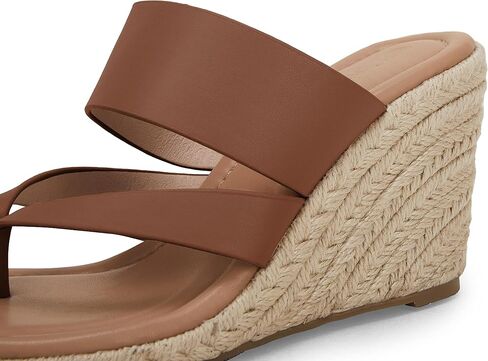 Coutgo Women's Espadrille Wedge Sandals Platform Thong Leather Strap Slides Backless Slip On Summer Casual Flip Flops in Saudi Arabia