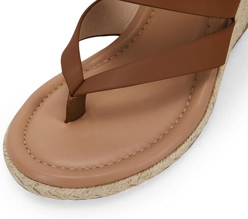 Coutgo Women's Espadrille Wedge Sandals Platform Thong Leather Strap Slides Backless Slip On Summer Casual Flip Flops in Saudi Arabia