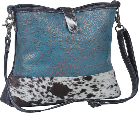Myra Bag Blue Labyrinth Leather & Hairon Bag S-3982 in Kuwait