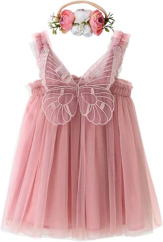 Toddler Baby Girls Princess Tutu Dress with Flower Headband Wedding Dresses Birthday Outfit Set for Photo Shoot 1-5T in Saudi Arabia