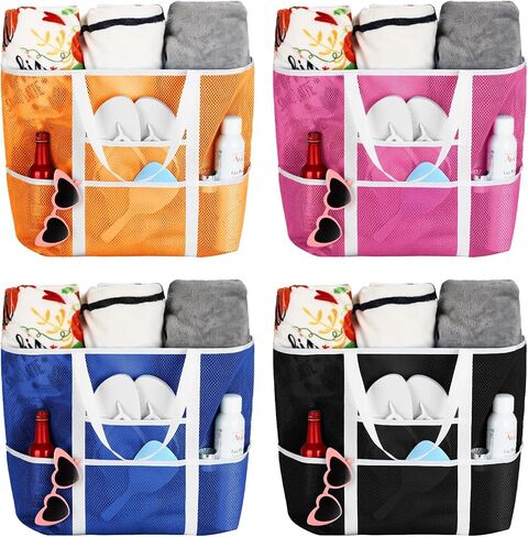 Panelee 4 Pcs Large Tote Beach Bags Lightweight Mesh Bag Waterproof Beach Tote with 8 Pockets Pool Bag Tote Handbag in Saudi Arabia