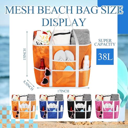 Panelee 4 Pcs Large Tote Beach Bags Lightweight Mesh Bag Waterproof Beach Tote with 8 Pockets Pool Bag Tote Handbag in Saudi Arabia