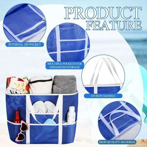 Panelee 4 Pcs Large Tote Beach Bags Lightweight Mesh Bag Waterproof Beach Tote with 8 Pockets Pool Bag Tote Handbag in Saudi Arabia