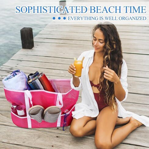 Panelee 4 Pcs Large Tote Beach Bags Lightweight Mesh Bag Waterproof Beach Tote with 8 Pockets Pool Bag Tote Handbag in Saudi Arabia