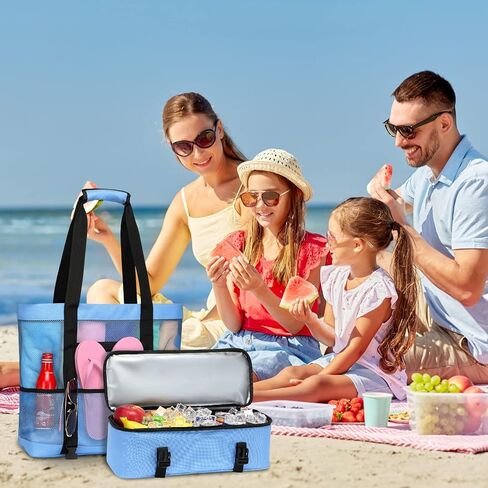 حقيبة شاطئ مع مبرد 2 في 1 حقيبة شاطئ شبكية قابلة للفصل مع مبرد معزول، حقيبة شاطئ كبيرة متينة وصديقة للبيئة in Kuwait