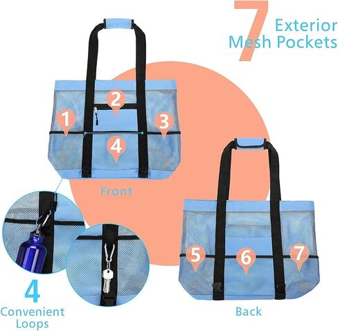 حقيبة شاطئ مع مبرد 2 في 1 حقيبة شاطئ شبكية قابلة للفصل مع مبرد معزول، حقيبة شاطئ كبيرة متينة وصديقة للبيئة in Kuwait