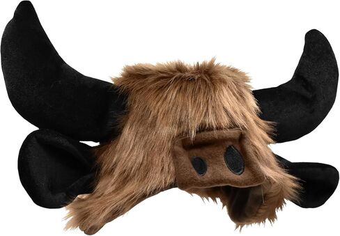 Adult Furry Buffalo Hat - Faux Fur Beast Bison Black Bull Horns Ears Hats - Funny Animal Cap Cosplay Halloween Costume Headwear, Brown, One Size in Saudi Arabia