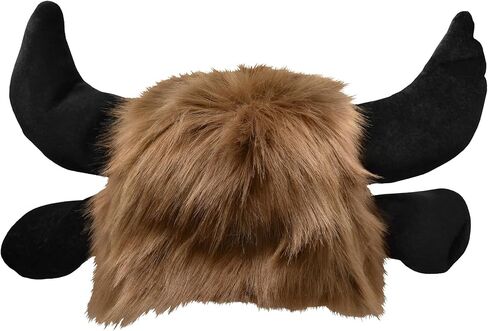 Adult Furry Buffalo Hat - Faux Fur Beast Bison Black Bull Horns Ears Hats - Funny Animal Cap Cosplay Halloween Costume Headwear, Brown, One Size in Saudi Arabia