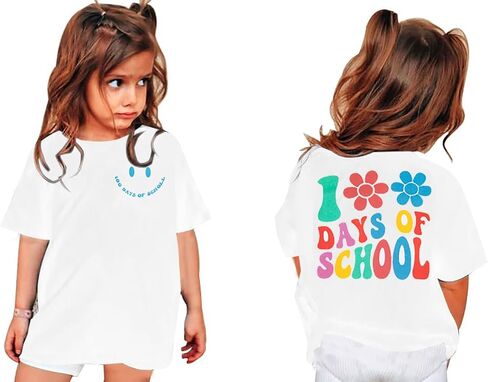 100 Days of School Shirt Girl: Happy 100th Day of School T-Shirt Girls School Gifts Short Sleeve Tee Tops in Saudi Arabia