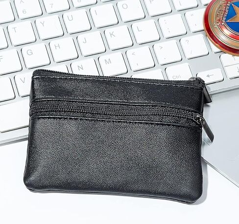 GSHLLO 2 Pcs Black PU Leather Coin Pouches Small Key Holder Purse Mini Change Pouch Zip Wallet Card Holder in Saudi Arabia