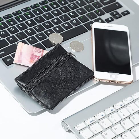 GSHLLO 2 Pcs Black PU Leather Coin Pouches Small Key Holder Purse Mini Change Pouch Zip Wallet Card Holder in Saudi Arabia