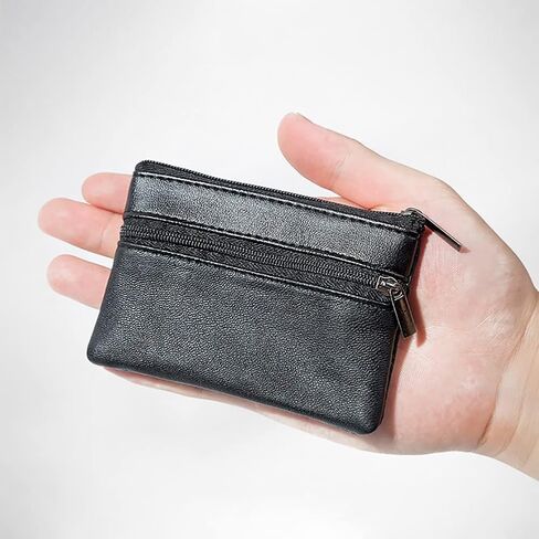 GSHLLO 2 Pcs Black PU Leather Coin Pouches Small Key Holder Purse Mini Change Pouch Zip Wallet Card Holder in Saudi Arabia