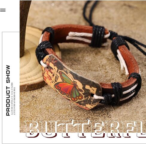 Dmaiy Leather Butterfly Bracelets Vintage Woven Bracelet Handmade Wrap Bracelets Jewelry for Women and Men in Saudi Arabia