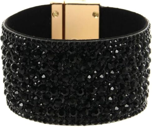 Black Rhinestone Bracelet Leather Wrap Bracelets for Women Boho Chunky Cuff Bracelet Wide Bangle Wristbands Statement Prom Bracelet Jewelry Gift for Girls Christmas Gifts 2023 in Saudi Arabia