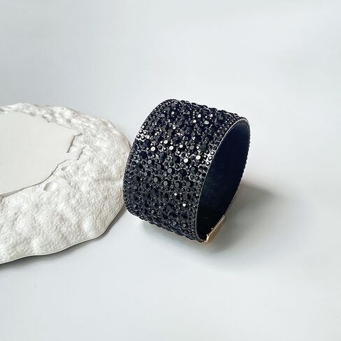 Black Rhinestone Bracelet Leather Wrap Bracelets for Women Boho Chunky Cuff Bracelet Wide Bangle Wristbands Statement Prom Bracelet Jewelry Gift for Girls Christmas Gifts 2023 in Saudi Arabia