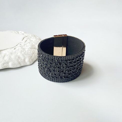 Black Rhinestone Bracelet Leather Wrap Bracelets for Women Boho Chunky Cuff Bracelet Wide Bangle Wristbands Statement Prom Bracelet Jewelry Gift for Girls Christmas Gifts 2023 in Saudi Arabia