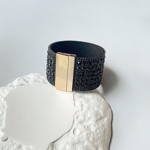 Black Rhinestone Bracelet Leather Wrap Bracelets for Women Boho Chunky Cuff Bracelet Wide Bangle Wristbands Statement Prom Bracelet Jewelry Gift for Girls Christmas Gifts 2023 in Saudi Arabia