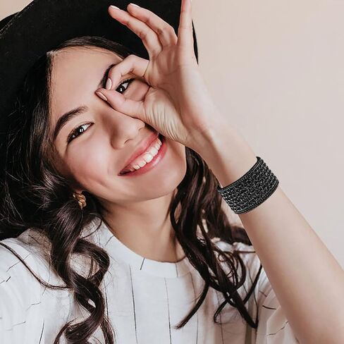 Black Rhinestone Bracelet Leather Wrap Bracelets for Women Boho Chunky Cuff Bracelet Wide Bangle Wristbands Statement Prom Bracelet Jewelry Gift for Girls Christmas Gifts 2023 in Saudi Arabia