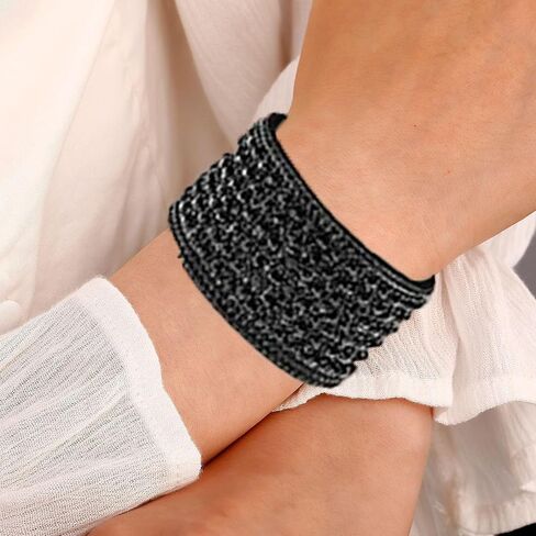 Black Rhinestone Bracelet Leather Wrap Bracelets for Women Boho Chunky Cuff Bracelet Wide Bangle Wristbands Statement Prom Bracelet Jewelry Gift for Girls Christmas Gifts 2023 in Saudi Arabia
