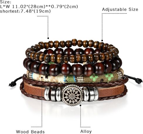 Cupimatch 8 Pcs Wrap Leather Wristbands Bracelets, Wood Beads Bracelets for Men Women Adjustable7-11 in Saudi Arabia