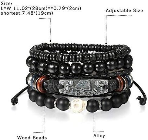 Cupimatch 8 Pcs Wrap Leather Wristbands Bracelets, Wood Beads Bracelets for Men Women Adjustable7-11 in Saudi Arabia