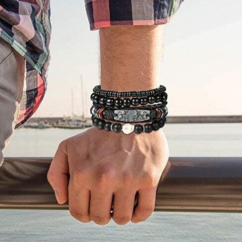 Cupimatch 8 Pcs Wrap Leather Wristbands Bracelets, Wood Beads Bracelets for Men Women Adjustable7-11 in Saudi Arabia