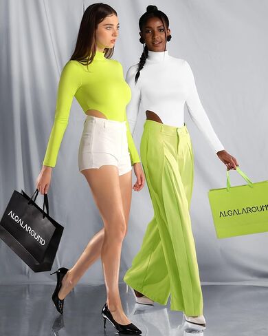 ALGALAROUND Mock Turtleneck Long Sleeve Bodysuit-Sexy Tops For Women Thong Bodysuit Double Lined in Kuwait