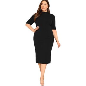 Floerns Women's Plus Size Mock Neck Short Sleeve Bodycon Pencil Midi Dress in Kuwait