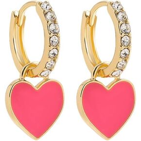 Preppy Love Heart Hoop Earrings for Women Teen Girls Gold Plated Cubic Zirconia CZ Charms Dangle Drop Huggie Small Hoops Cartilage Earring Fashion Colorful Y2K Jewelry Cute Gifts in Kuwait