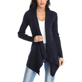 Dilgul Women Open Front Ribbed Drape Long Sleeve Cascading Cardigan Sweater in Kuwait