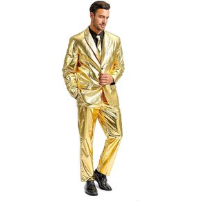 Fashonal Men's 3-Piece Shiny Metallic Suits, Two Button Jacket & Pants & Tie in Kuwait