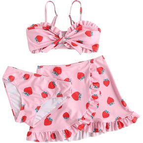 بدلة سباحة بيكيني مكشكشة من الأمام مكونة من 3 قطع للفتيات من Verdusa مع مجموعة تنورة الشاطئ in Kuwait